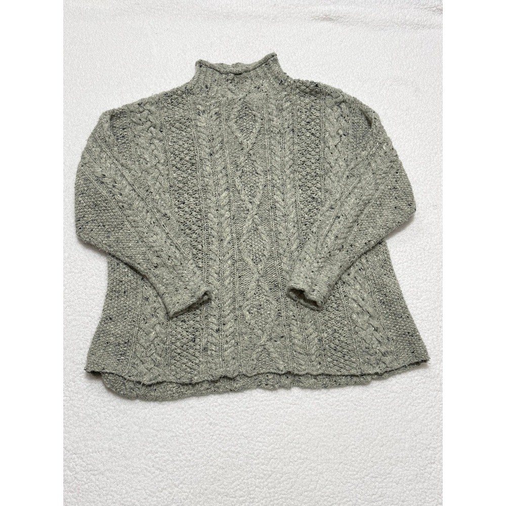 Express Tricot Handknitted Gray Angora Wool Blend Mock Neck Cable Knit Sweater L